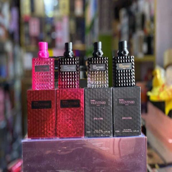 Valentino Perfumes wholesale pallets featuring assorted luxury fragrance bottles in bulk packaging for retail and distribution deals.